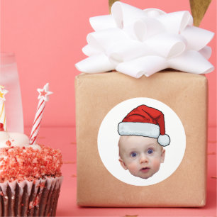 Grappig Aangepaste Gezicht Foto Santa Head Kerstmi Ronde Sticker
