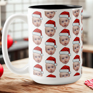 Grappig Aangepaste Gezicht Foto Santa Head Kerstmi Tweekleurige Koffiemok