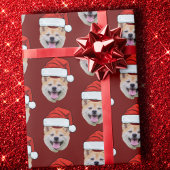 Grappig Aangepaste Gezicht Hond Foto Kerstman Hoed Cadeaupapier