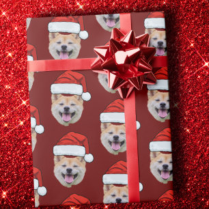 Grappig Aangepaste Gezicht Hond Foto Kerstman Hoed Cadeaupapier