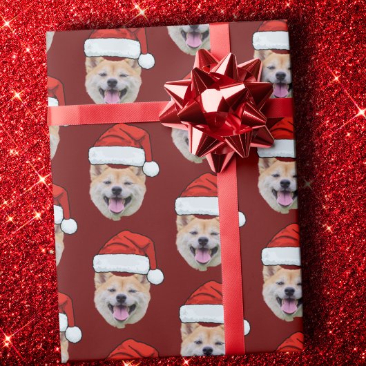 Grappig Aangepaste Gezicht Hond Foto Kerstman Hoed Cadeaupapier