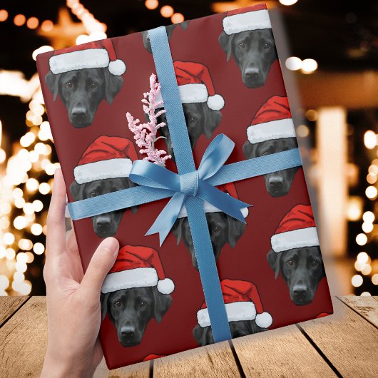 Grappig Aangepaste Gezicht Hond Foto Kerstman Hoed Cadeaupapier