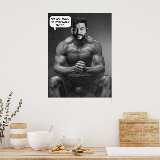 Grappig aangepaste gezicht in hole body builder fo poster (Keuken)