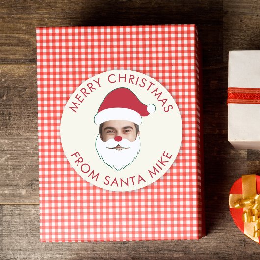 Grappig Aangepaste Gezicht Swap Kerstman Kerstteks Ronde Sticker