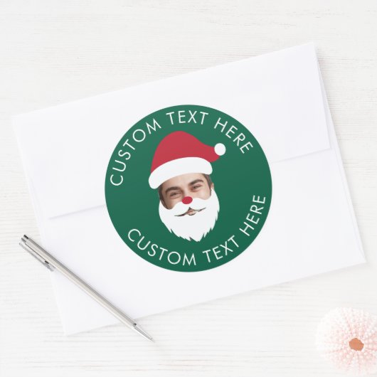Grappig Aangepaste Gezicht Swap Kerstman Kerstteks Ronde Sticker (Envelop)