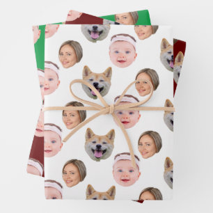 Grappig Aangepaste Gezichtsfoto Familie 3 Foto's Inpakpapier Vel