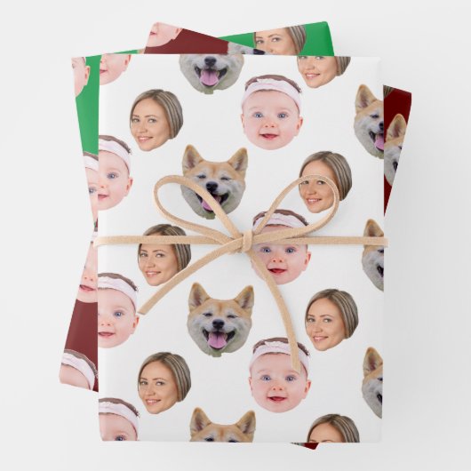 Grappig Aangepaste Gezichtsfoto Familie 3 Foto's Inpakpapier Vel (In situ)