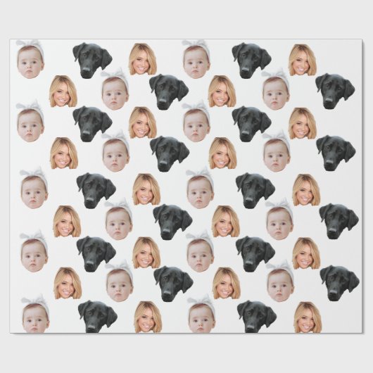 Grappig Aangepaste Gezichtsfoto Familie Gezicht 3  Cadeaupapier (Vlak)