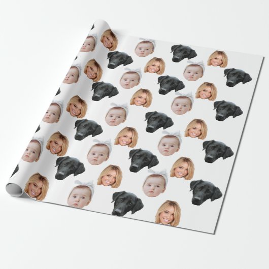 Grappig Aangepaste Gezichtsfoto Familie Gezicht 3  Cadeaupapier (Uitgerold)