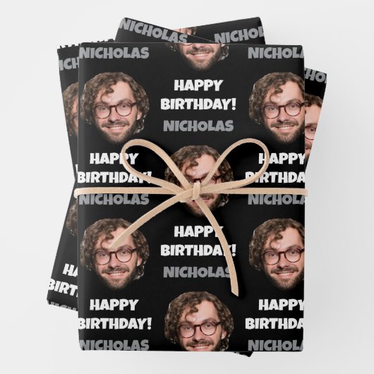 Grappig Aangepaste Gezichtsfoto Gelukkige Verjaard Inpakpapier Vel (In situ)