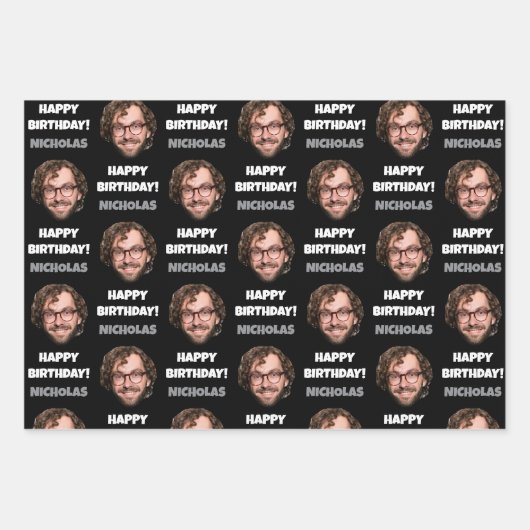 Grappig Aangepaste Gezichtsfoto Gelukkige Verjaard Inpakpapier Vel (Voorkant)