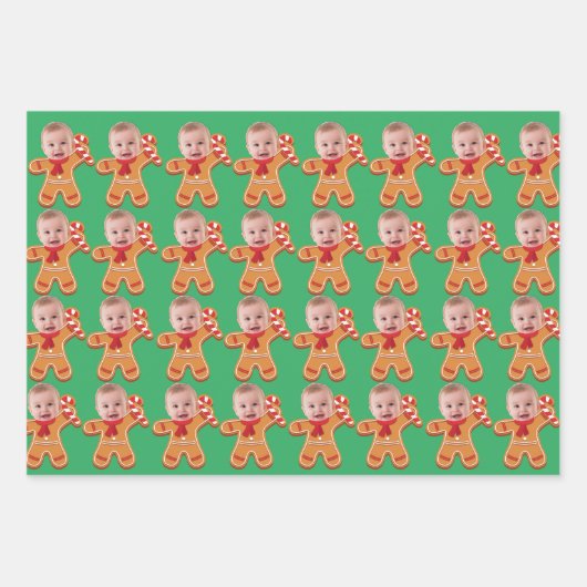 Grappig Aangepaste Gezichtsfoto Gingerbread baby Inpakpapier Vel (Voorkant 3)