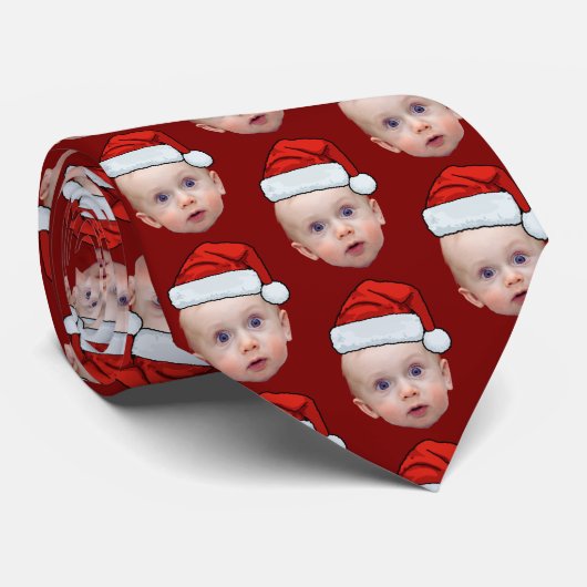 Grappig Aangepaste Gezichtsfoto Santa Head Christm Stropdas (Opgerold)