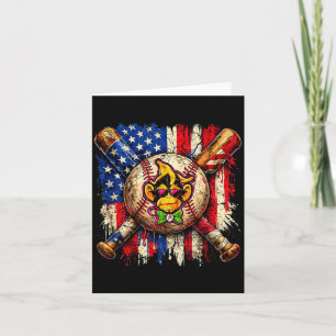 Grappig aap-honkbalmascotte met Amerikaanse vlag Kaart