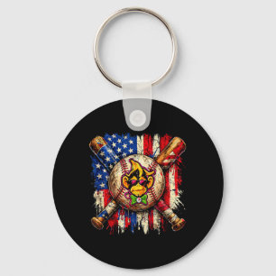 Grappig aap-honkbalmascotte met Amerikaanse vlag Sleutelhanger