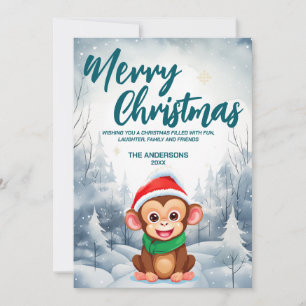 Grappig Aap Vrolijk Kerstboom sneeuw Vakantie fees Feestdagenkaart