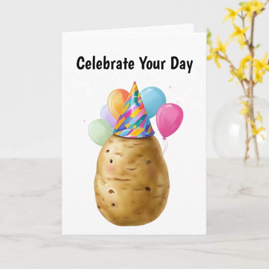Grappig Aardappelverjaardagscadeau met Party Pet Kaart (Gele Bloem)