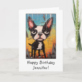 Grappig Abstract Boston Terrier Happy Birthday Naa Kaart (Voorkant)