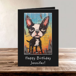 Grappig Abstract Boston Terrier Happy Birthday Naa Kaart