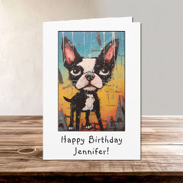 Grappig Abstract Boston Terrier Happy Birthday Naa Kaart