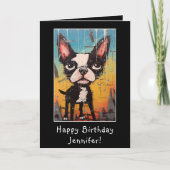 Grappig Abstract Boston Terrier Happy Birthday Naa Kaart (Voorkant)