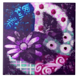 Grappig Abstract Vredesteken Floral Paarse Poster Tegeltje