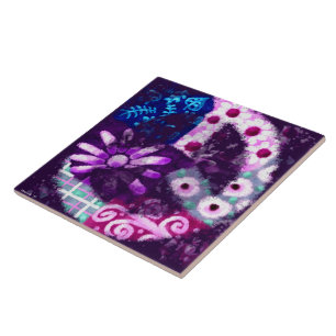 Grappig Abstract Vredesteken Floral Paarse Poster Tegeltje