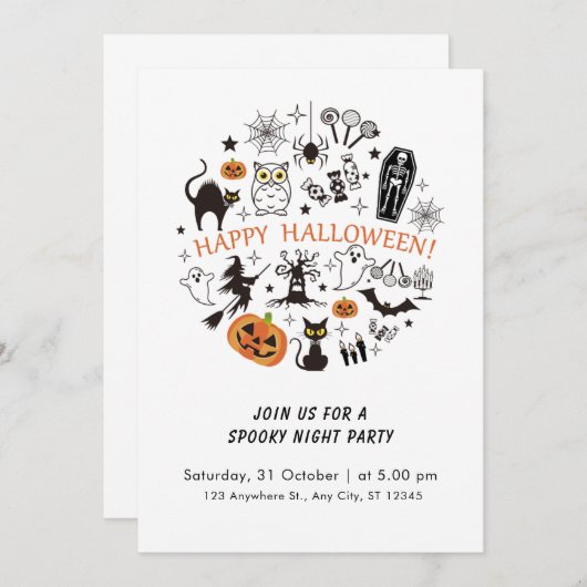 Grappig Abstract zwart-wit spookachtig Halloween Kaart (Voorkant / Achterkant)