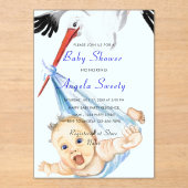 Grappig Acryl Baby shower Uitnodiging met Stork (Voorkant)