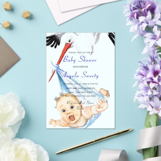 Grappig Acryl Baby shower Uitnodiging met Stork (Insitu (Huwelijk))