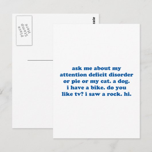Grappig ADD ADHD-citaat - Blauwe afdrukken Briefkaart (Voorkant / Achterkant)