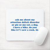 Grappig ADD ADHD-citaat - Blauwe afdrukken Muismat (Met muis)