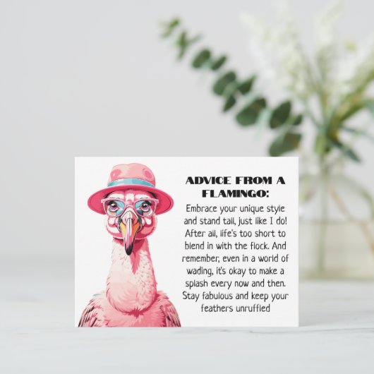 Grappig advies van A Flamingo Briefkaart (Staand voorkant)