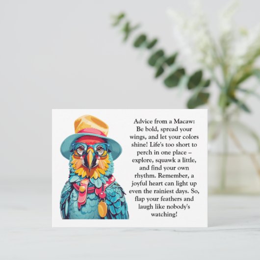 Grappig advies van een ara briefkaart (Staand voorkant)