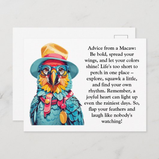 Grappig advies van een ara briefkaart (Voorkant / Achterkant)