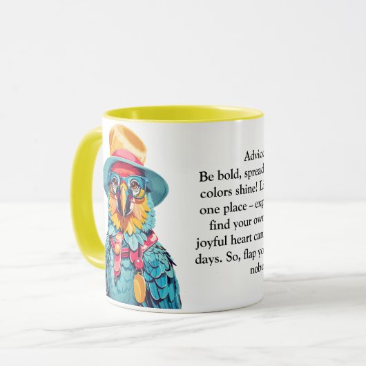 Grappig advies van een ara mok (Voorkant links)