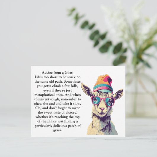 Grappig advies van een geit briefkaart (Staand voorkant)