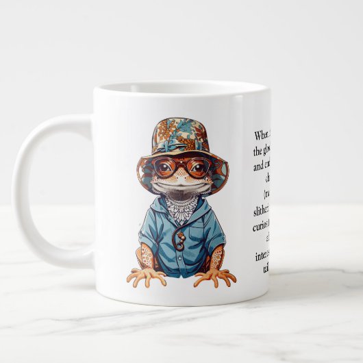 Grappig advies van een hagedis grote koffiekop (Links)