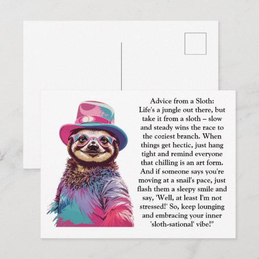 Grappig advies van een luiaard briefkaart (Voorkant / Achterkant)