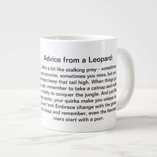 Grappig advies van een luipaard grote koffiekop (Voorkant rechts)