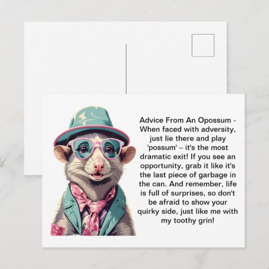 Grappig advies van een oppossum briefkaart (Voorkant / Achterkant)
