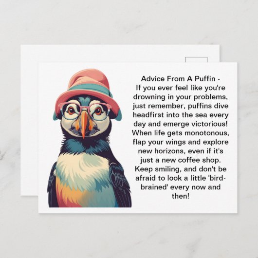 Grappig advies van een puffin briefkaart (Voorkant / Achterkant)
