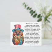 Grappig advies van een uil briefkaart (Staand voorkant)