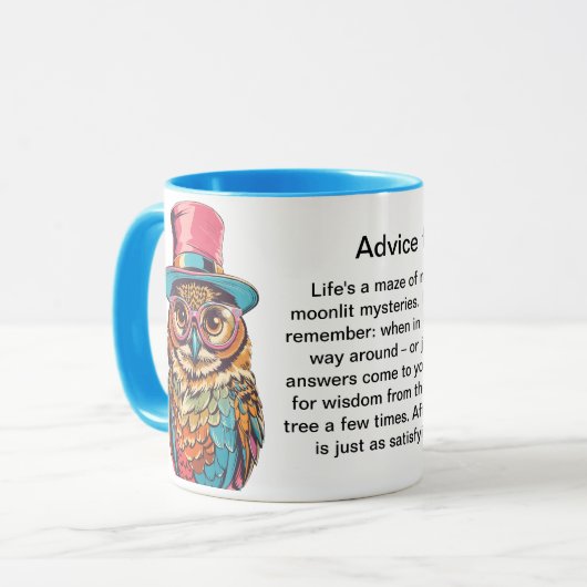Grappig advies van een uil mok (Voorkant links)