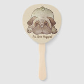 grappig afbeelding met een leuke pug met een leuke handwaaier (Achterkant)