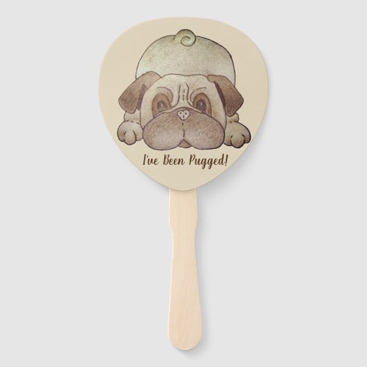 grappig afbeelding met een leuke pug met een leuke handwaaier (Achterkant)