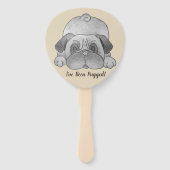 grappig afbeelding met een leuke pug met een leuke handwaaier (Achterkant)