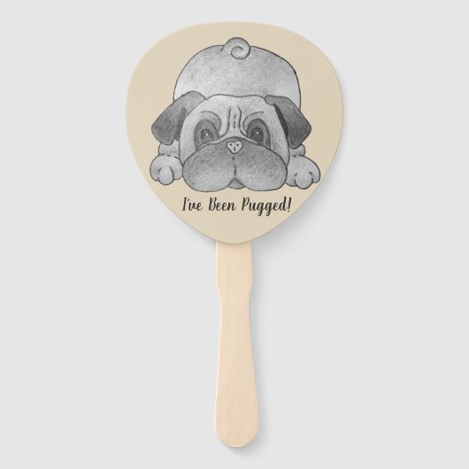 grappig afbeelding met een leuke pug met een leuke handwaaier (Achterkant)