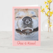 grappig afbeelding van akita glimlachend met leuke kaart (Gele Bloem)