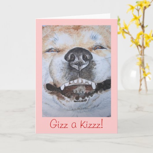 grappig afbeelding van akita glimlachend met leuke kaart (Gele Bloem)